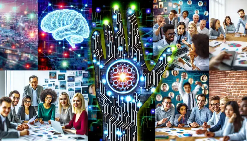 A visual collage showing the integration of AI in modern marketing strategies.