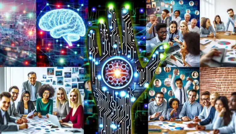 A visual collage showing the integration of AI in modern marketing strategies.