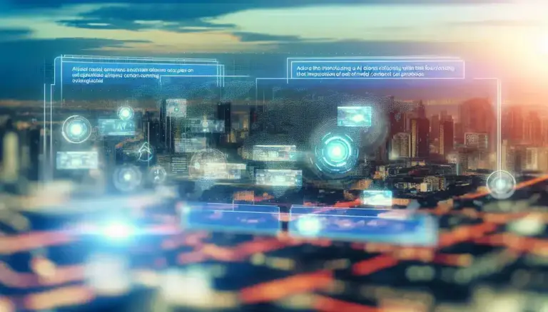 A city backdrop with tech interfaces, symbolizing AI integration via model context protocols.