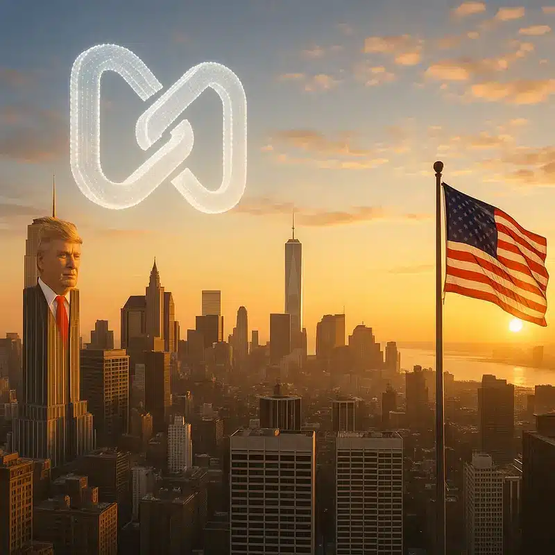 Image showing a cityscape symbolizing growth and optimism in the blockchain sector during the Trump era.