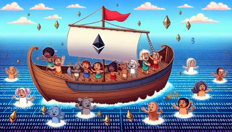 A theme park with Ethereum symbols, featuring roller coasters.