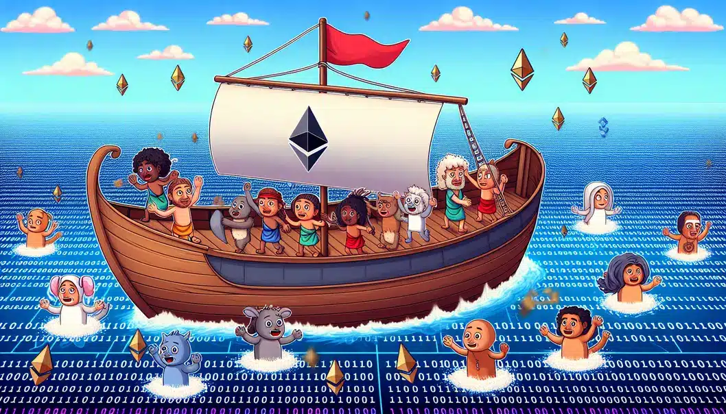 A theme park with Ethereum symbols, featuring roller coasters.