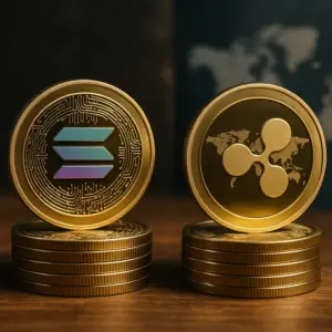 Comparison illustration of Solana and Ripple networks highlighting distinct features and market positions.