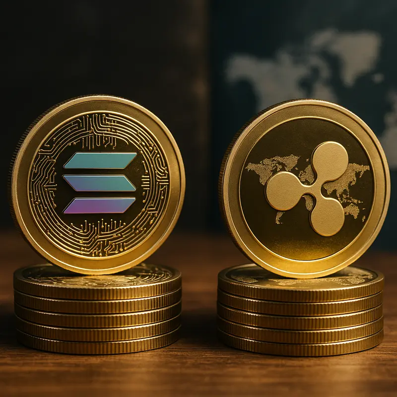 Comparison illustration of Solana and Ripple networks highlighting distinct features and market positions.