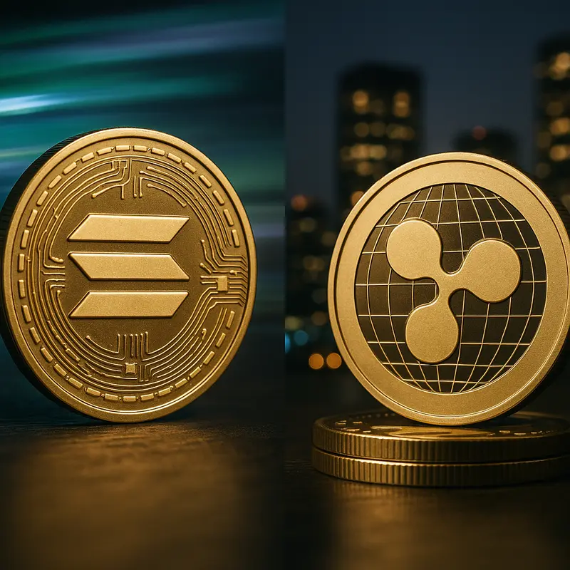 Visual representation of Solana and XRP's strengths in 2025.