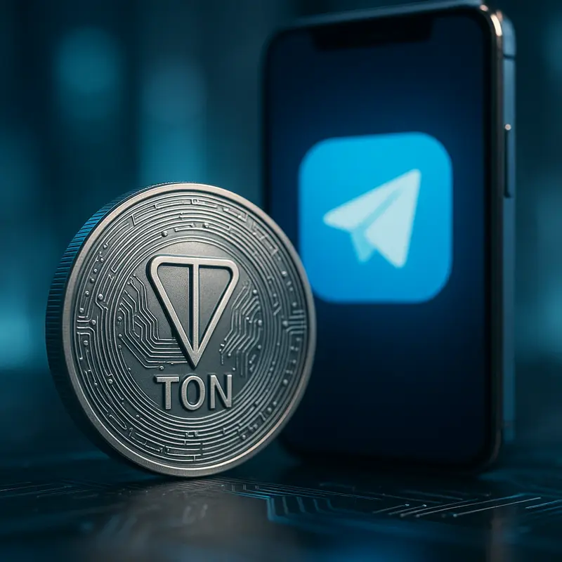 A graphic showing TON token's integration in Telegram, symbolizing digital transaction evolution.