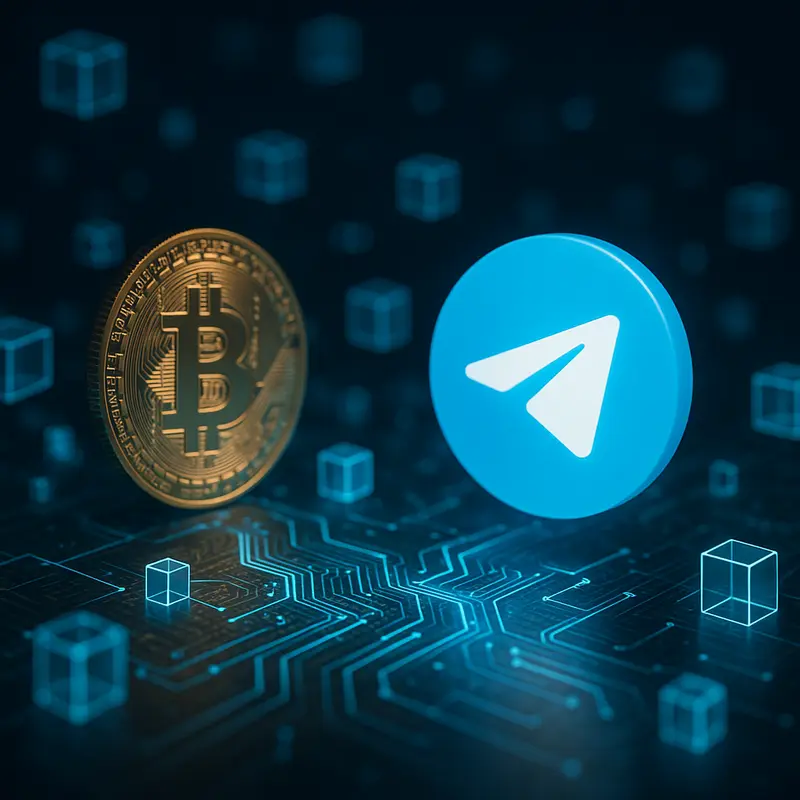 A visual blend of blockchain technology and Telegram aesthetics depicting the TON token's integration.