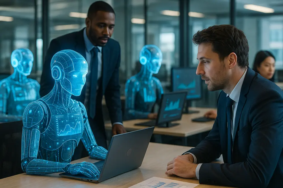 Cover image showing AI agents interacting with business data for automated decision-making.